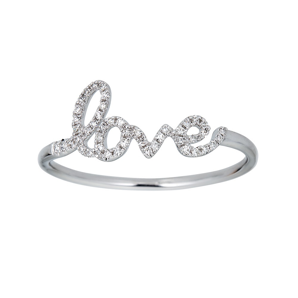 Diamond Script Love Ring Solid Gold
